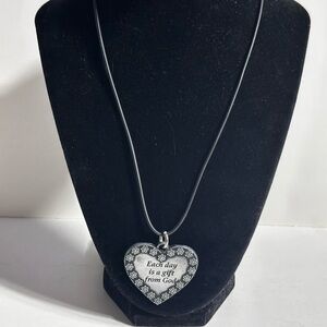 FAF Inc Flowered Heart Each Day a Gift from God Pendant Necklace Black Cord